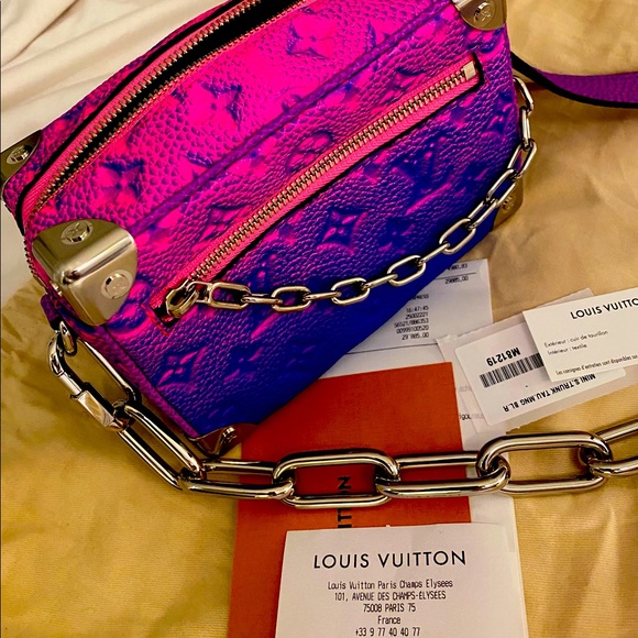 Mini S Trunk Rau Mng BL R Rose Bull Calfskins Leather Cross Body Bag - Picture 7 of 9